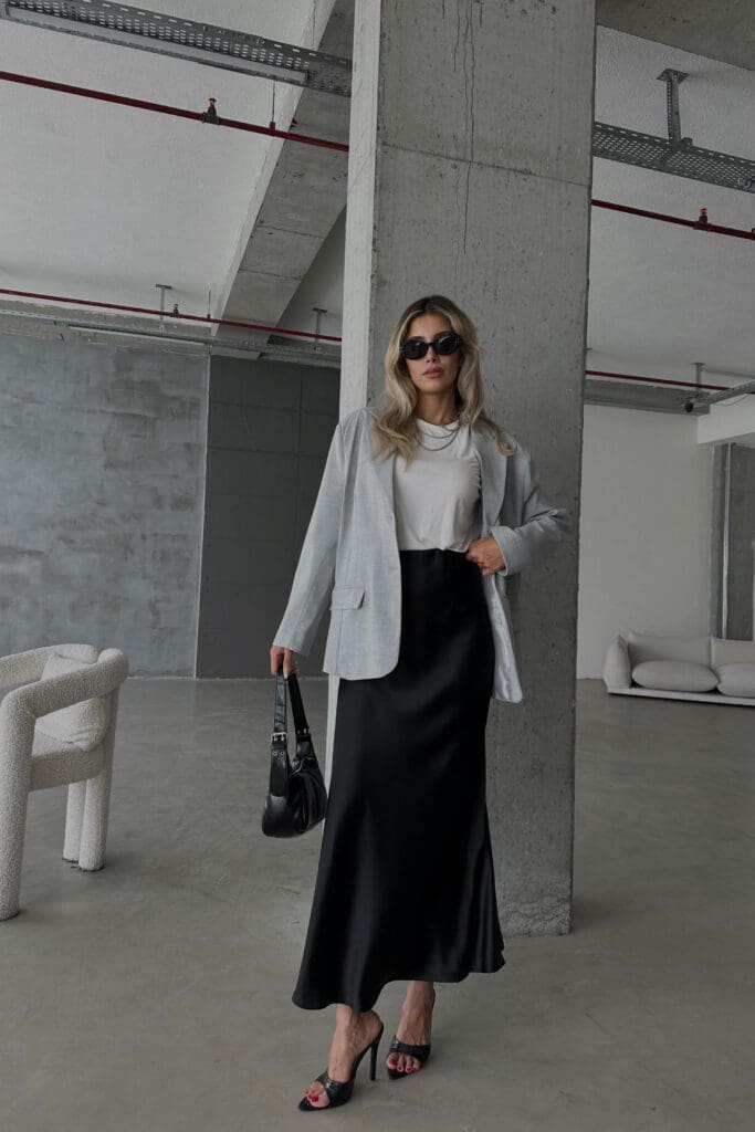Maxi Satin Black Skirt - UNBOX Basics