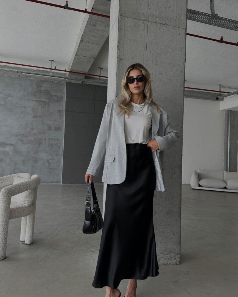 Maxi Satin Black Skirt
