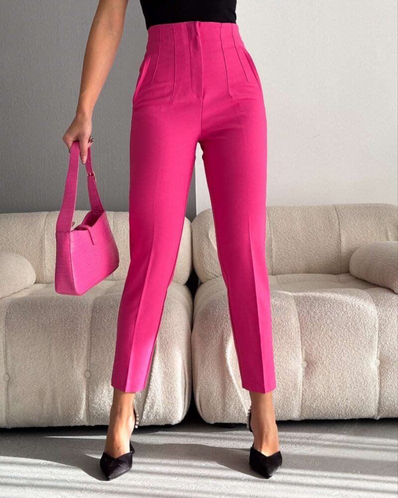 Fuchsia High Waist Pleated Pants