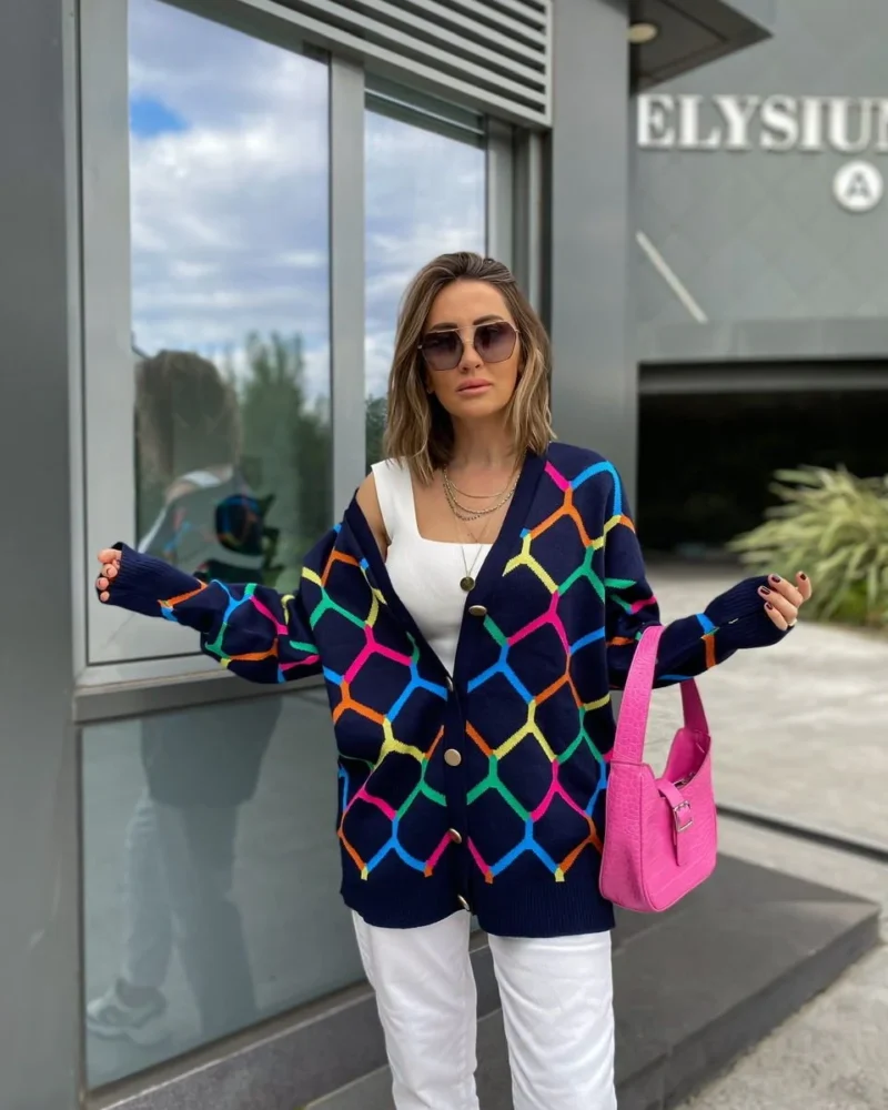Navy Blue Chain Patterned Cardigan