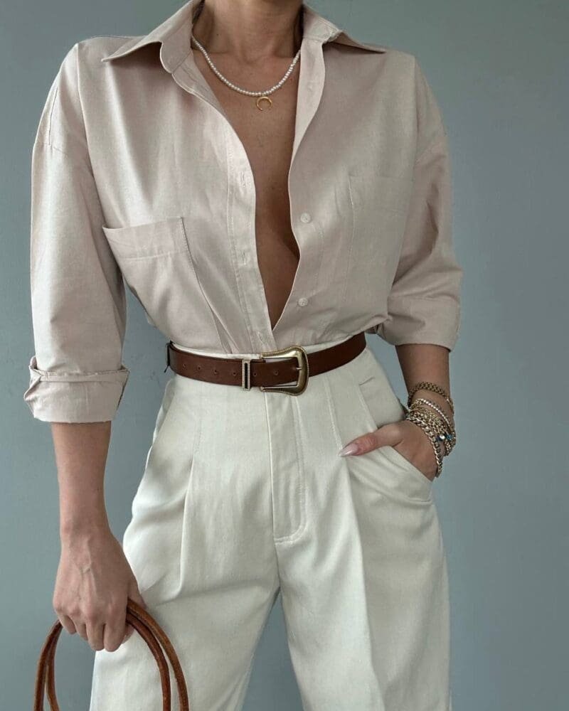 BEIGE COTTON FABRIC SHIRT