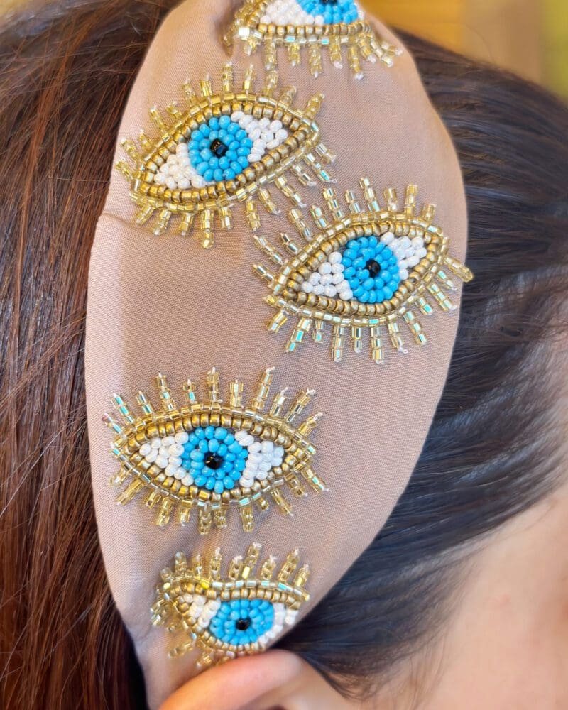 Beaded Eye of Elegance Headpiece- Beige
