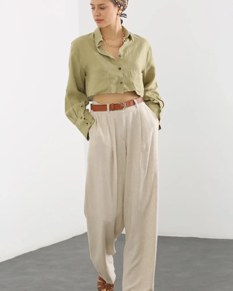 Stone Linen Palazzo Trousers