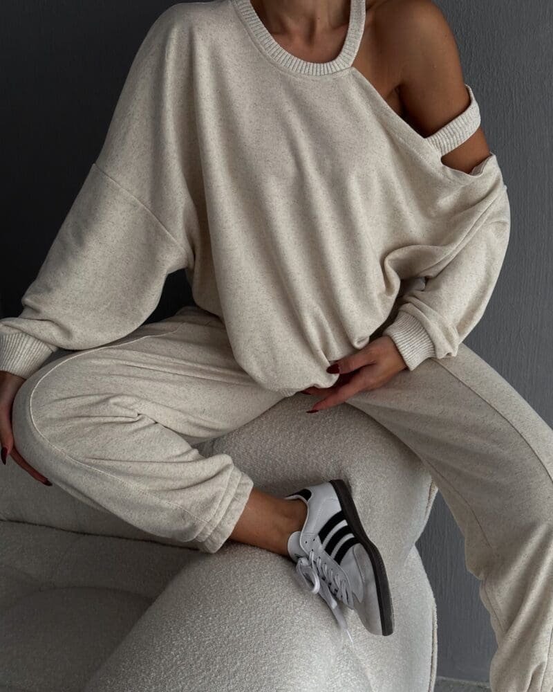 Classic Open Shoulder Suit- Beige