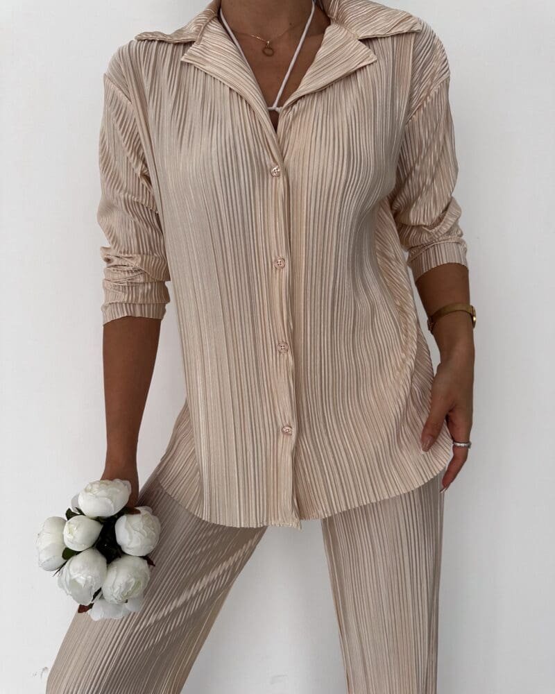 Pleats Tailored Set- Beige