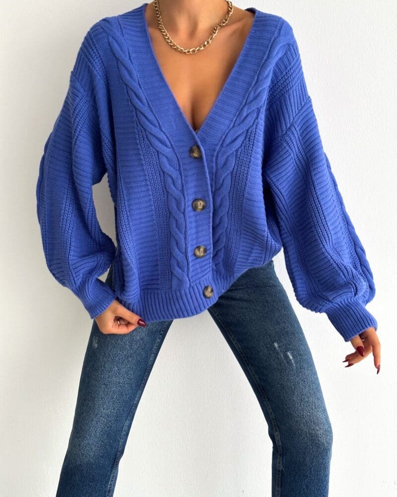 CozyCraft Knit Cardigan - Blue