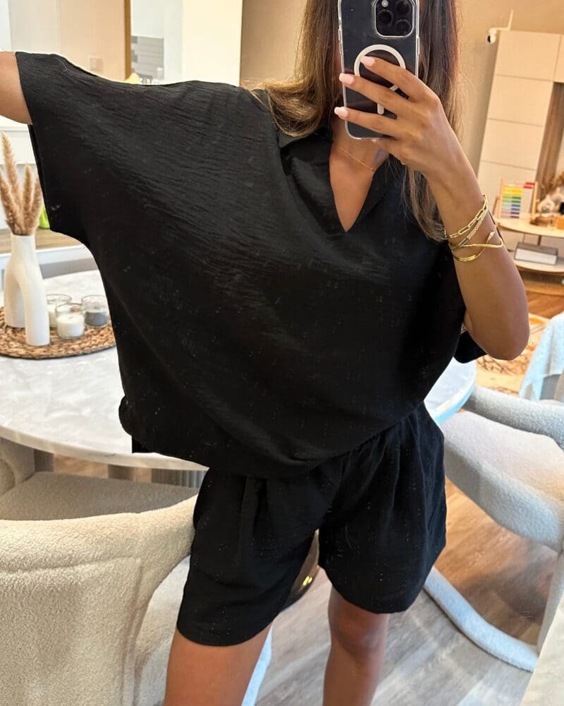 Oversized Linen Suit - black