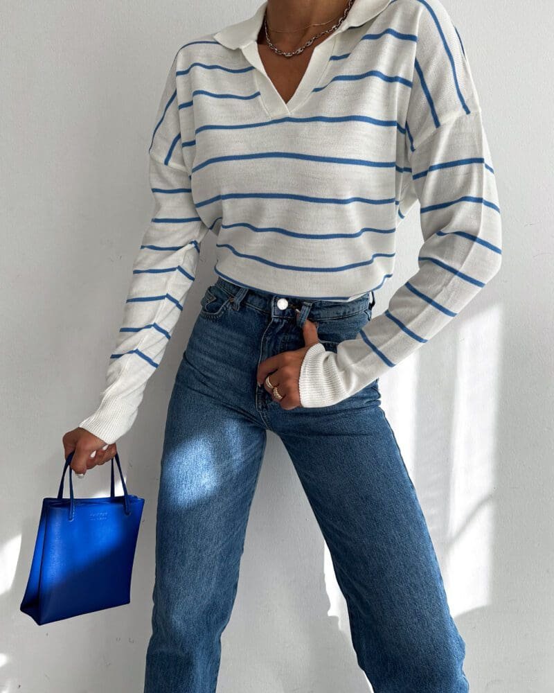 Elegant Lines Long Sleeve Top-Blue