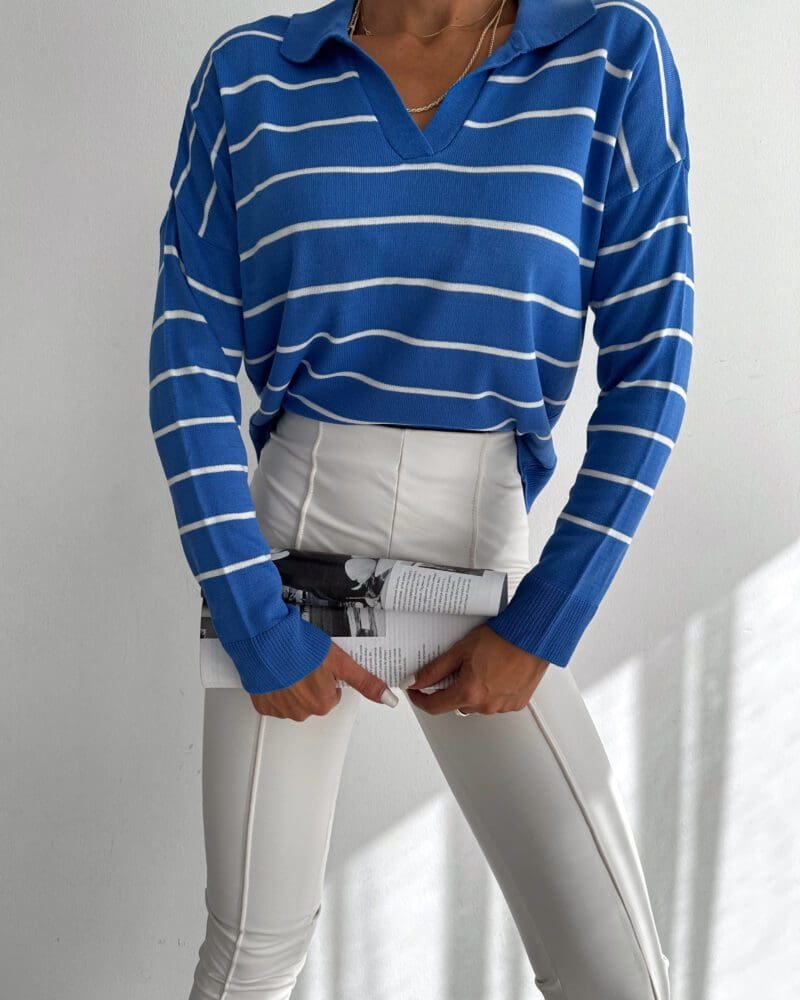 Elegant Lines Long Sleeve Top- Full Blue