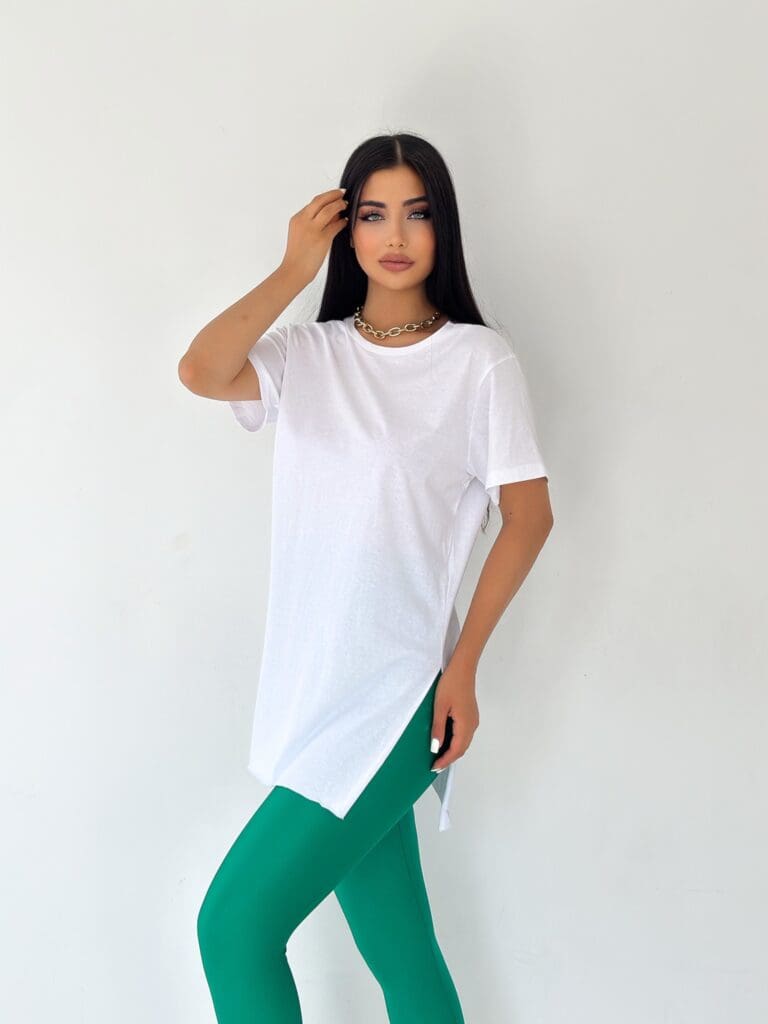 Slit Decorative Button Square Neck T-Shirt