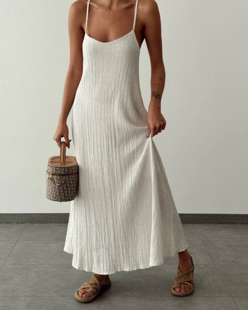 Starlit Allure Pleated Maxi-Beige