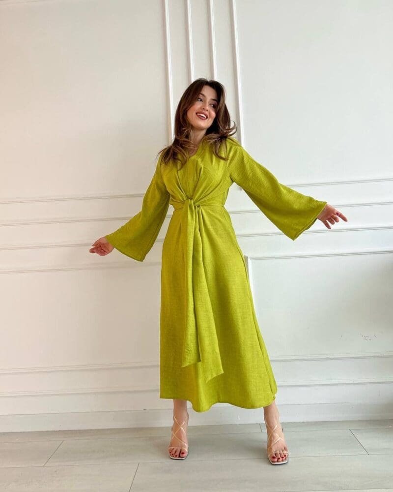 Green linen dress