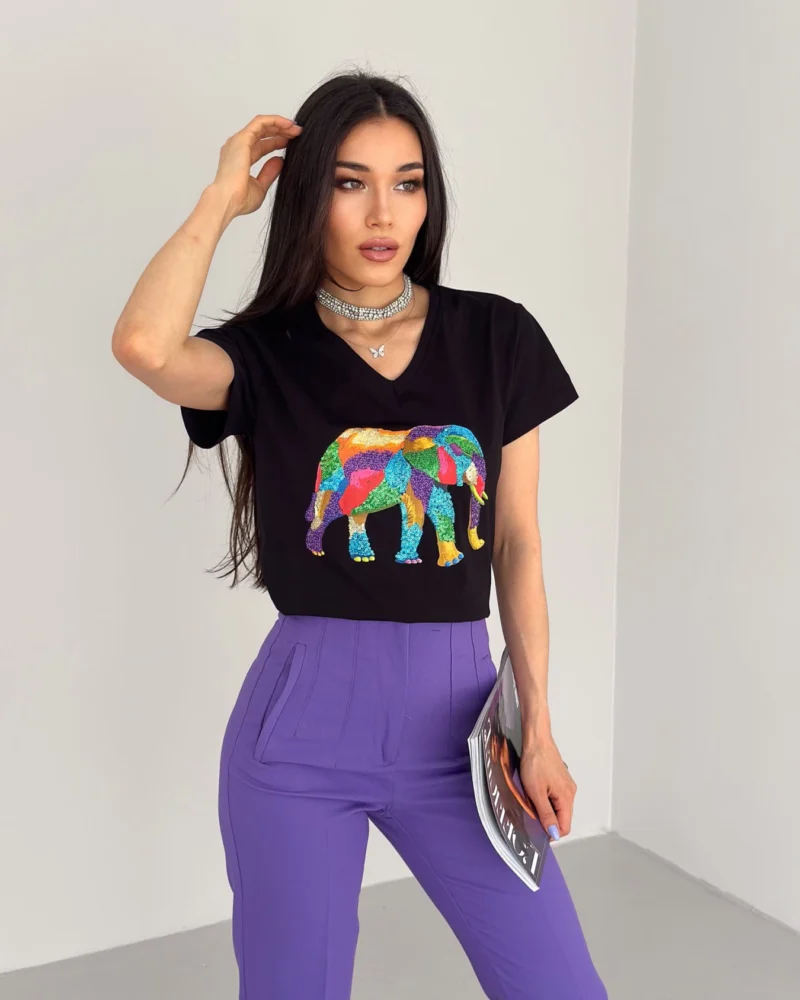 Elephant print t-shirt Black