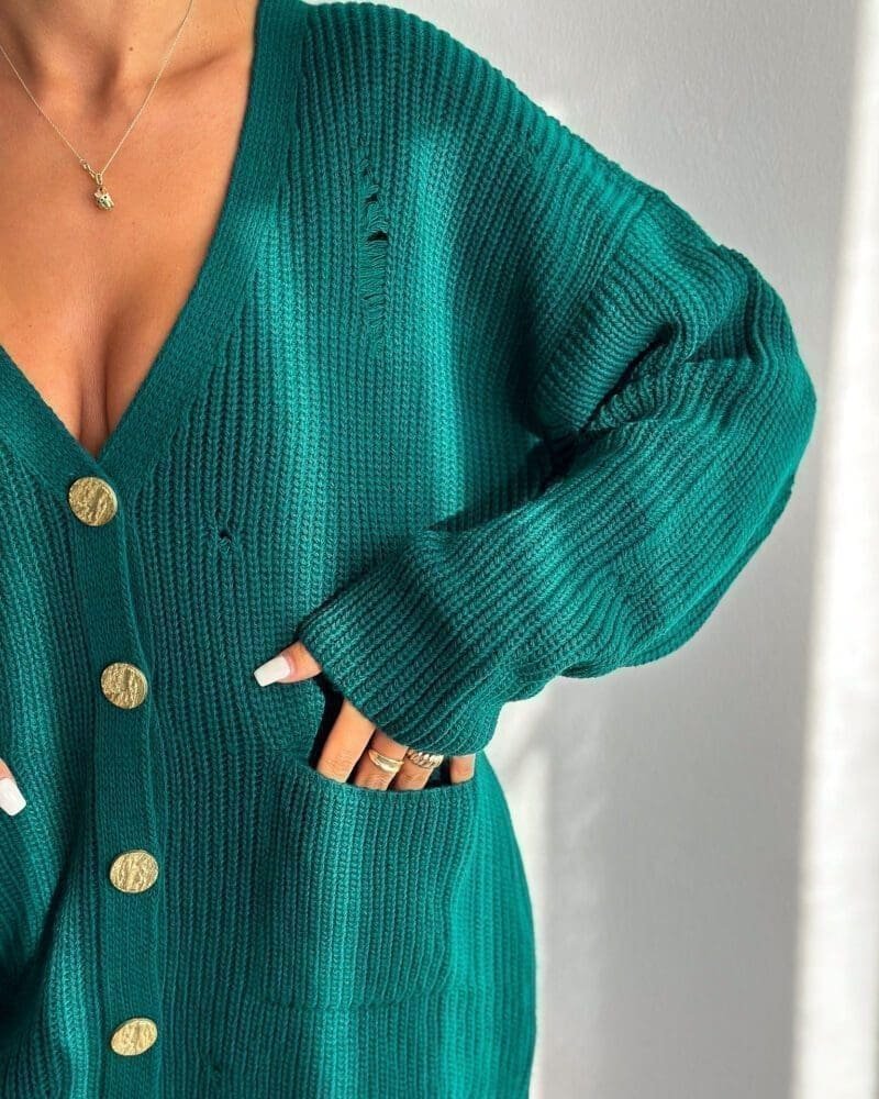 Knitted Detailed Knitwear Cardigan | Dark Green