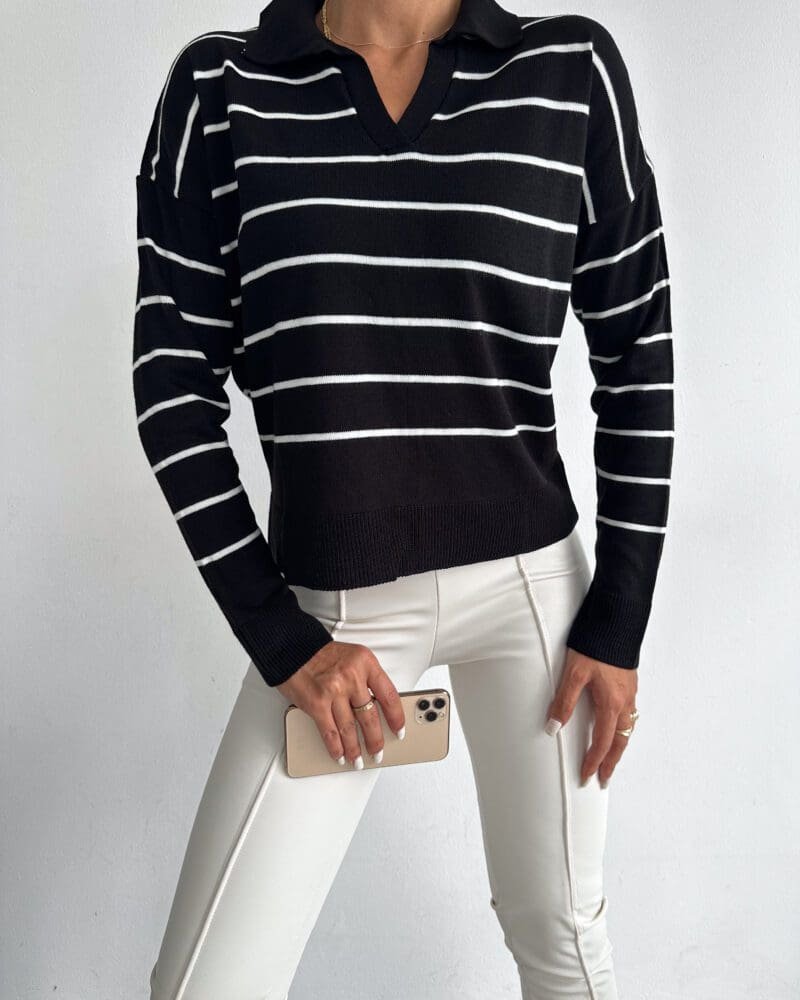 Elegant Lines Long Sleeve Top- Full Black