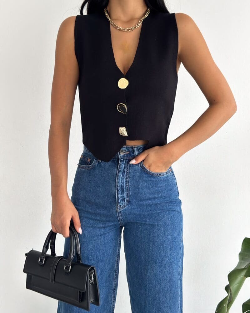 Black Luxe Buttoned Vest