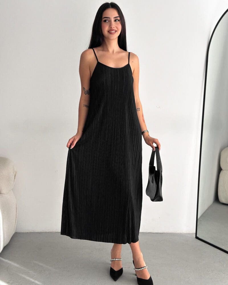 Starlit Allure Pleated Maxi- Black