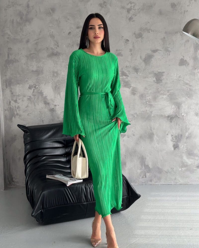 Pleated Midi Dress - Grass Green