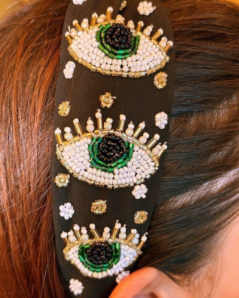 Beaded Evil Eyes Headpiece- Black