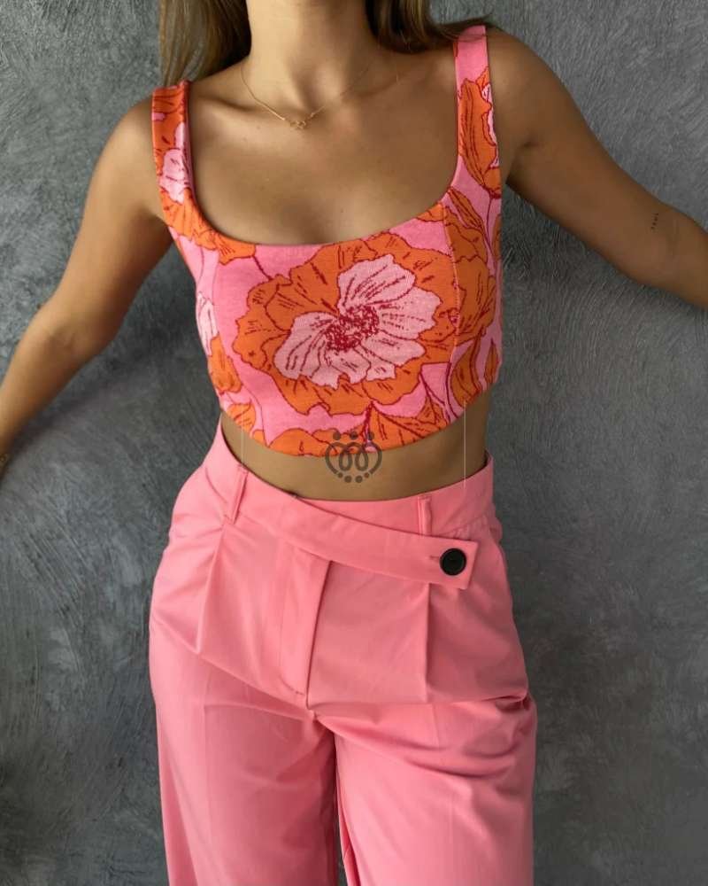 Floral Patterned Crop Top - Pink