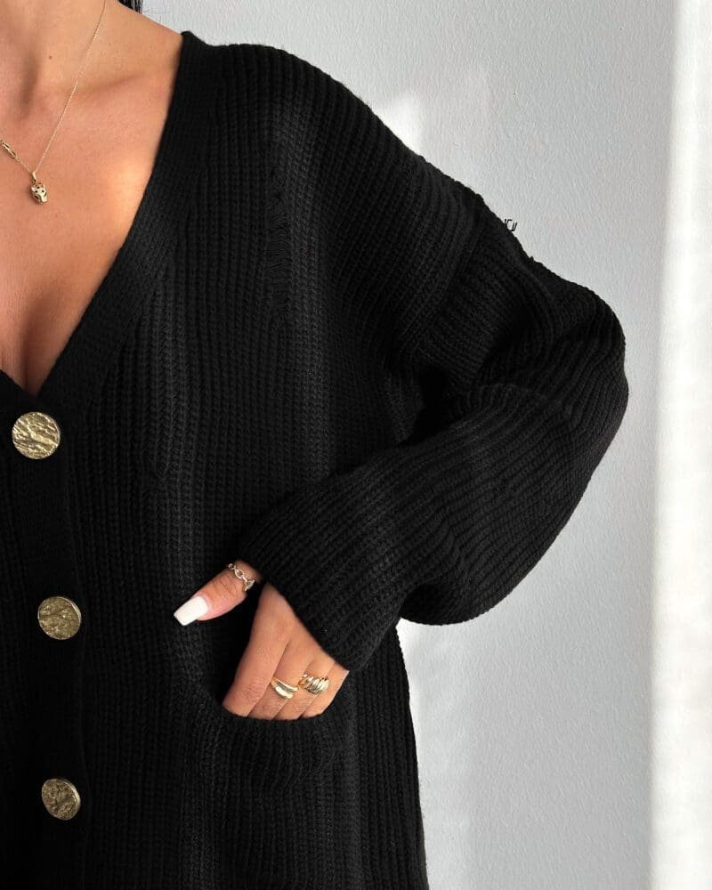 Knitted Detailed Knitwear Cardigan | Black