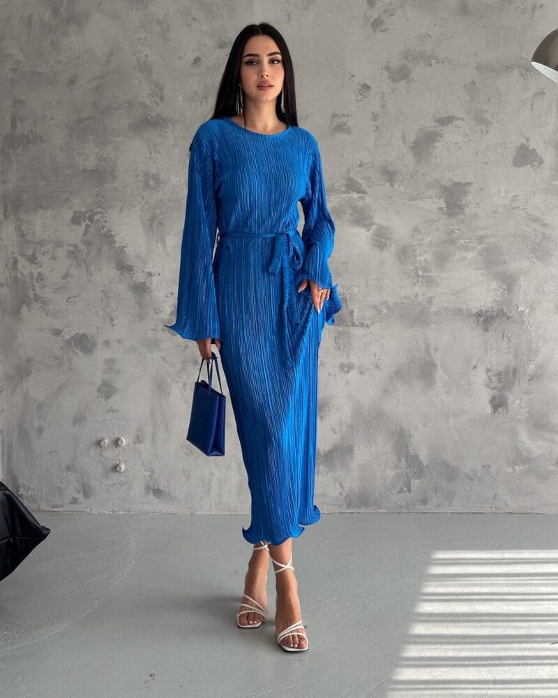 Pleated Midi Dress - Blue