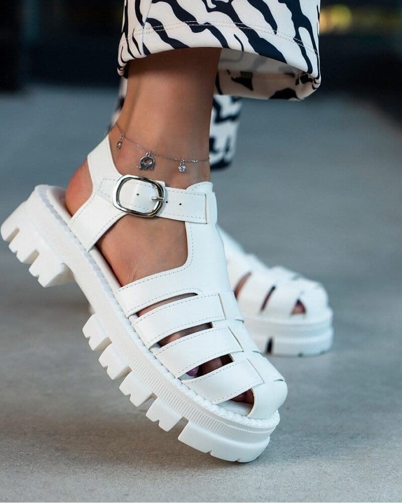 Camellia White Matte Ankle Belt Detailed Short Heeled Women's Sandals