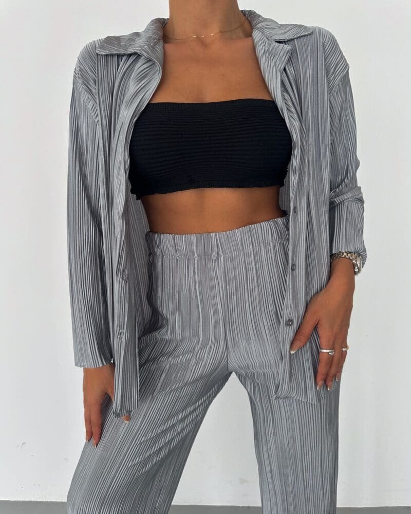 Pleats Tailored Set- Grey