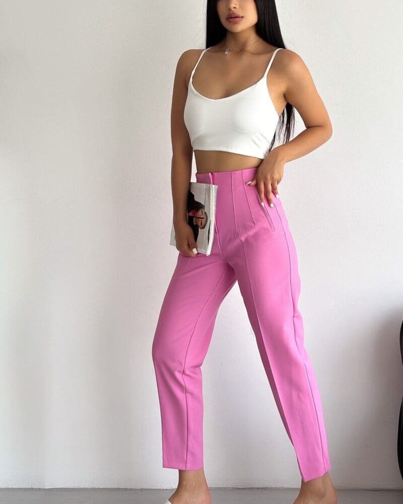 CANDY PINK HIGH WAIST PLEATED PANTS