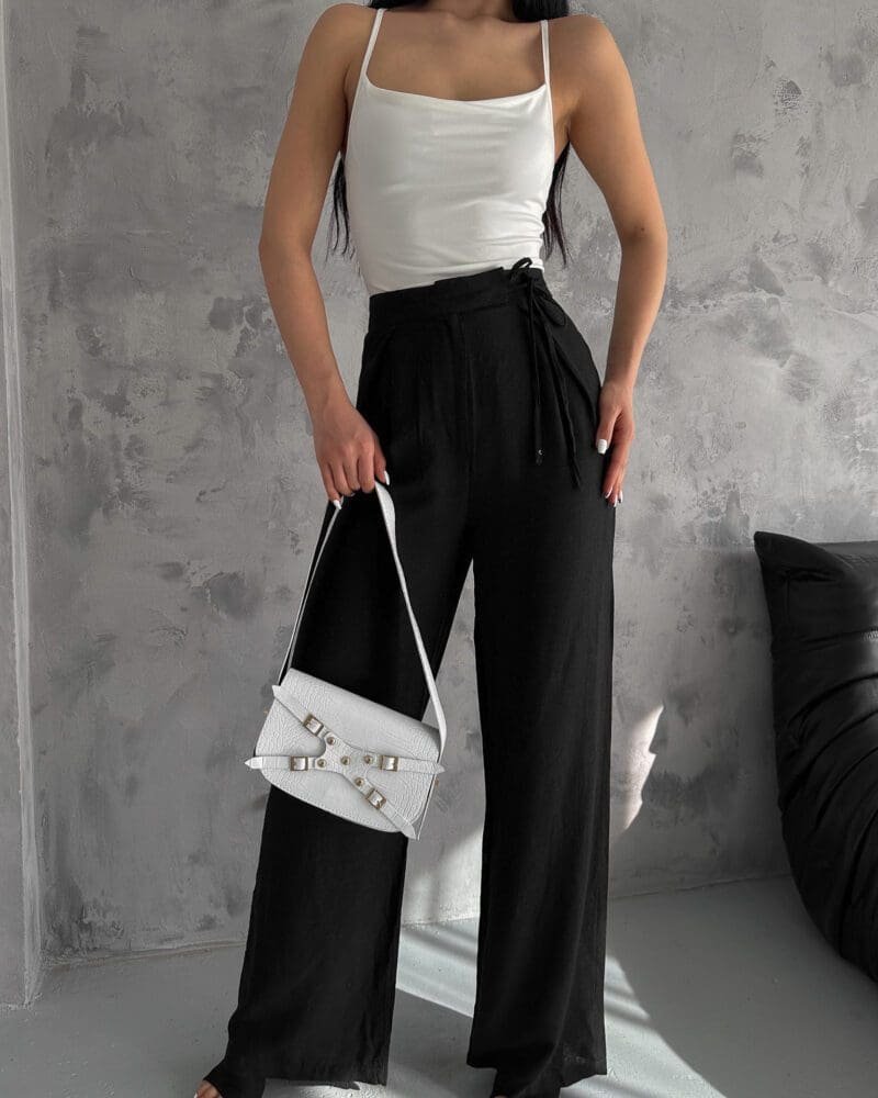 Black Breezy Bliss Linen Trousers