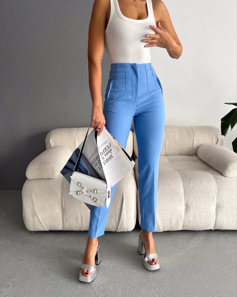 Dodger Blue High Waist Pleated Pants
