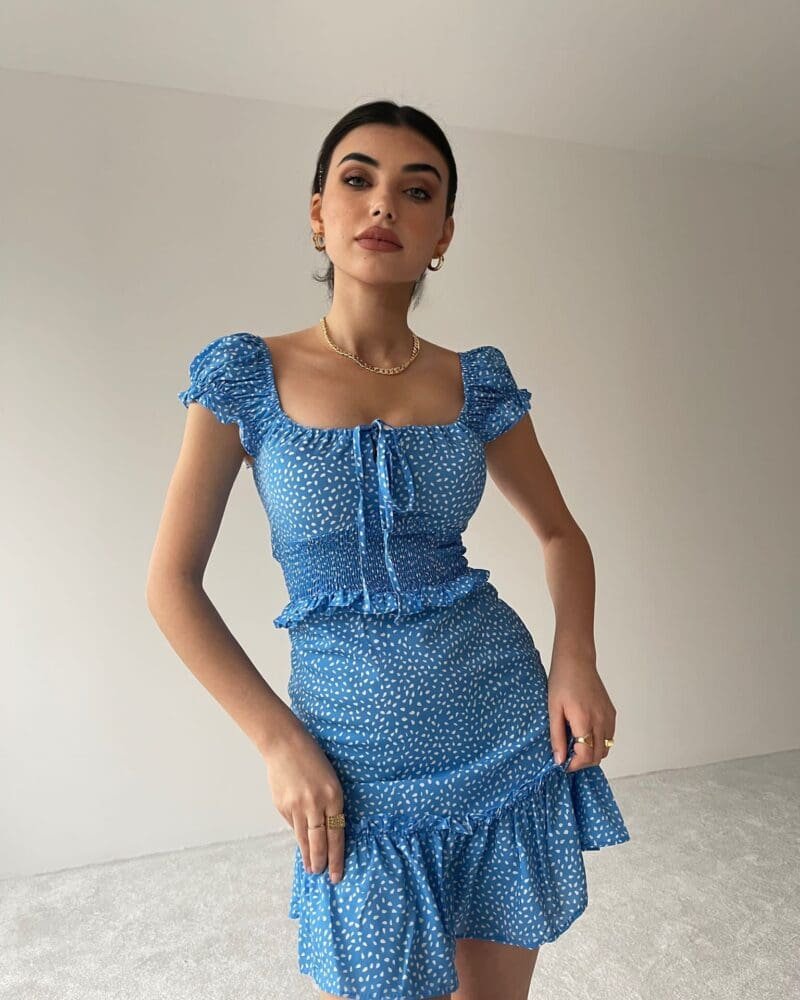 Blue Ruffle Polka Dot Dress