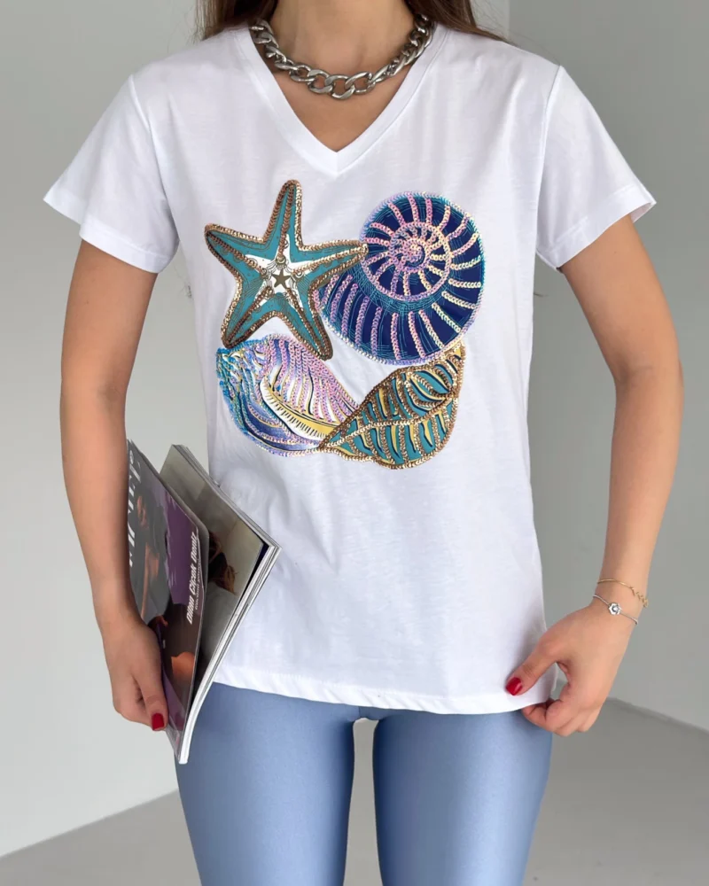 Marine printed t-shirt white