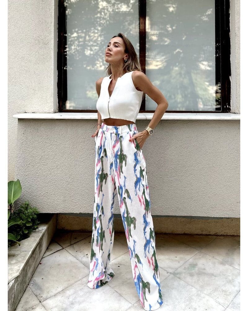 Tropical Watercolor Linen Pants