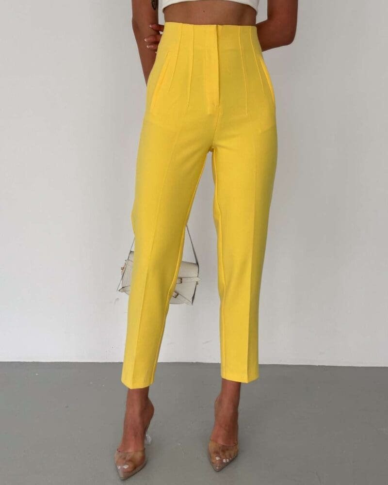 Yellow High Waist Pleated Pants