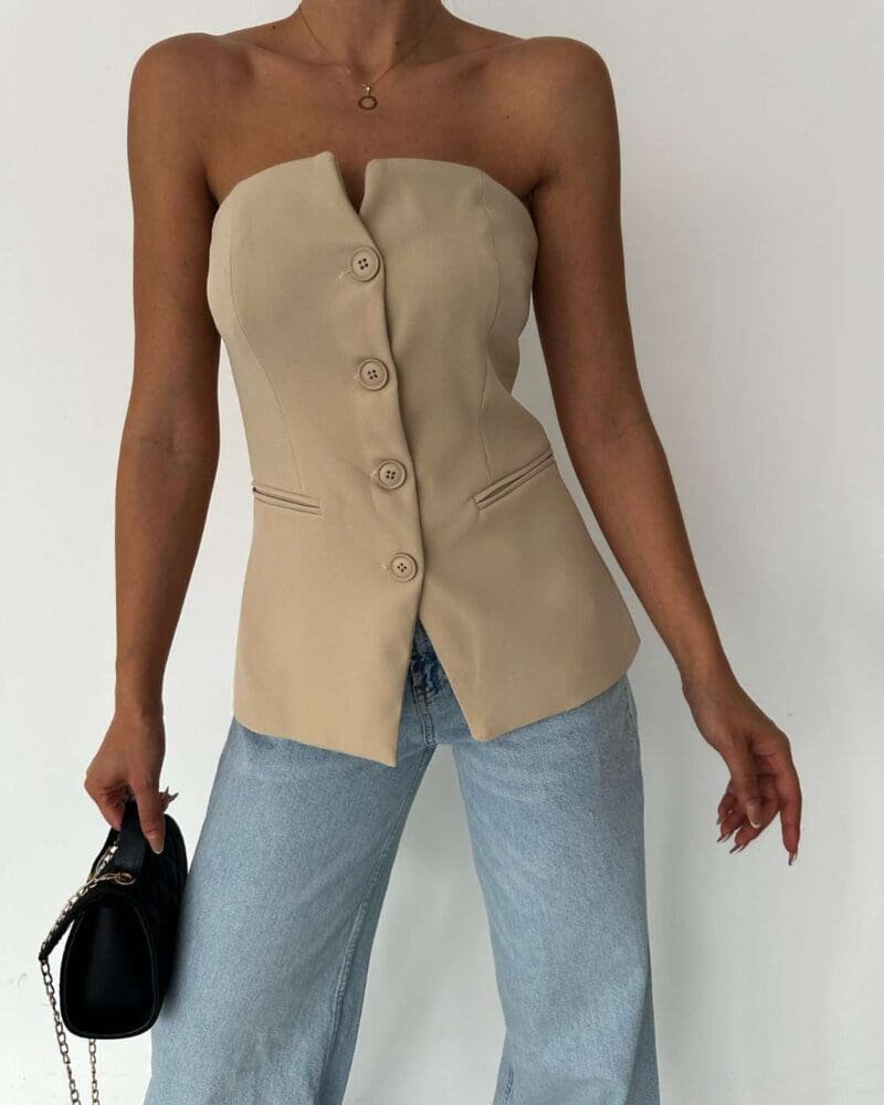 Beige Buttoned Vest