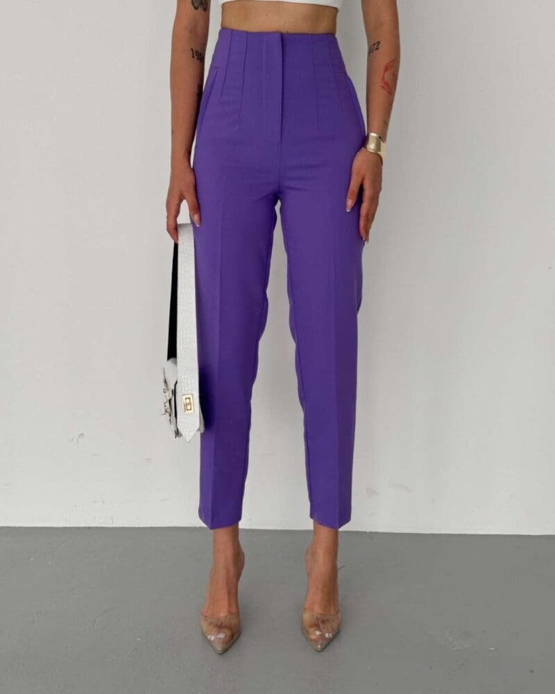 Purple High Waist Pleated Pants