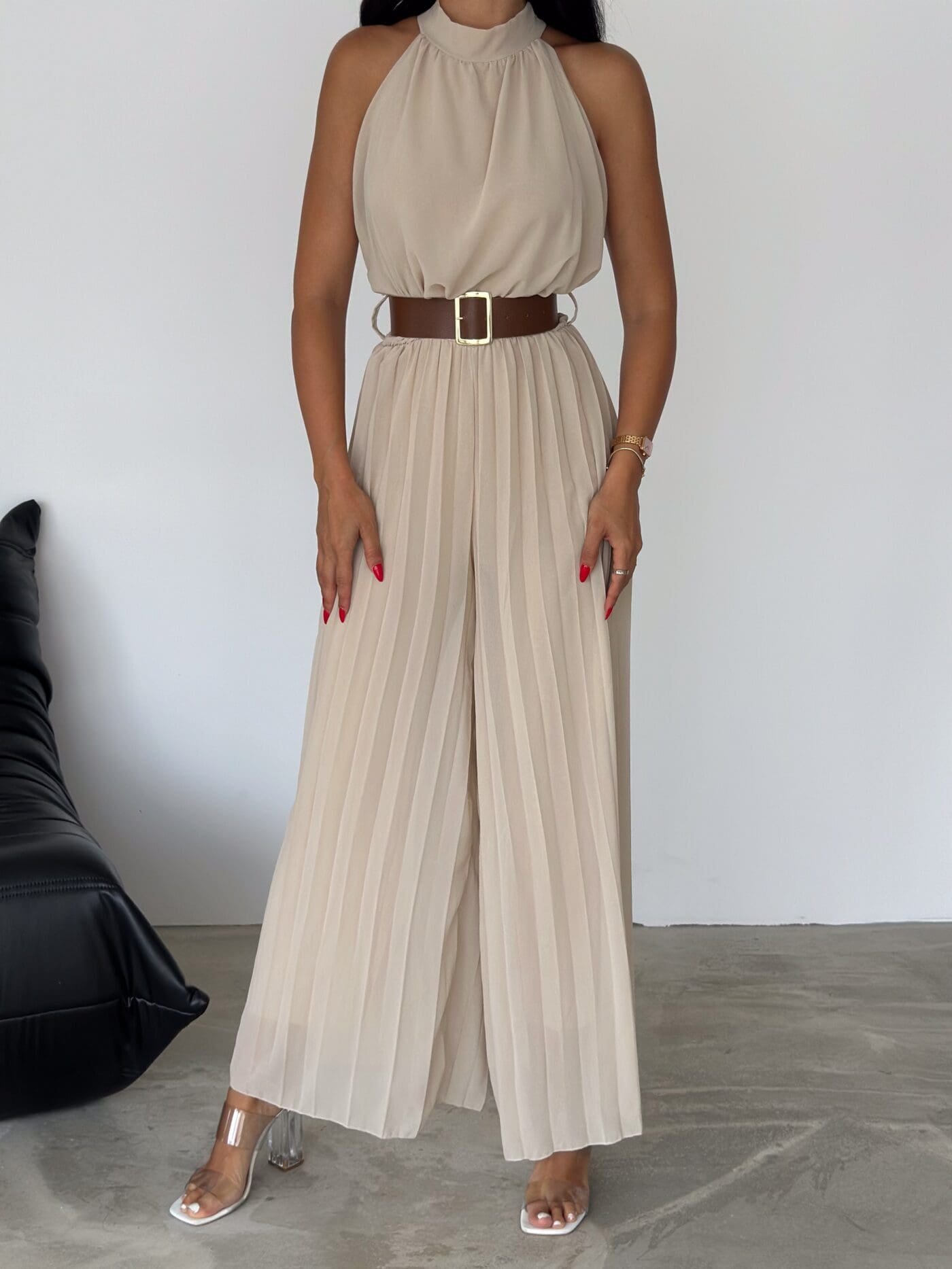 Chic Cinch Jumpsuit Beige
