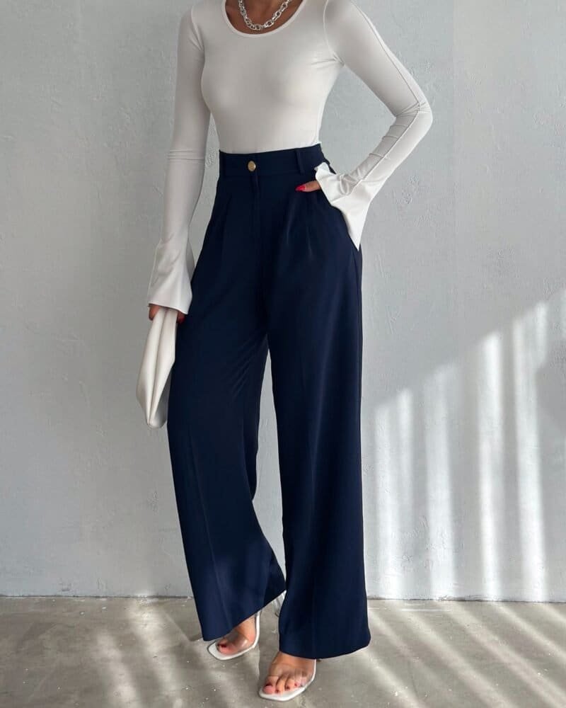 Navy High-Rise Elegance Pants