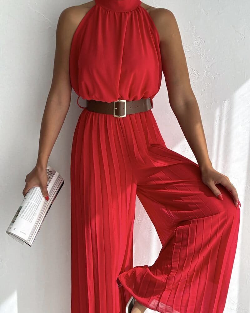 Chic Cinch Jumpsuit Red