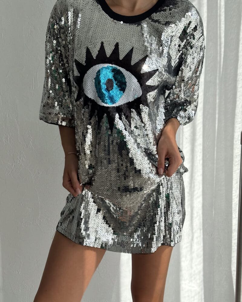 Elegant Italian-Made Iris Shine Sequin Shirt Dress