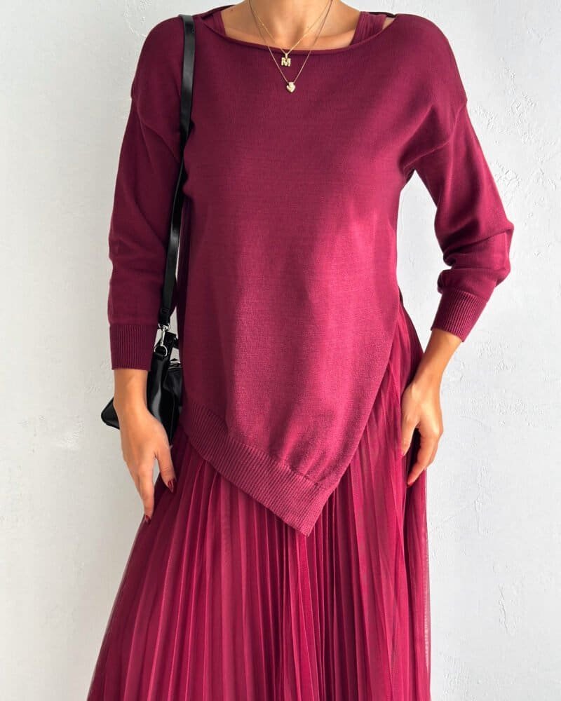 Luxe Jumper Black Layers Dress Set - Maroon
