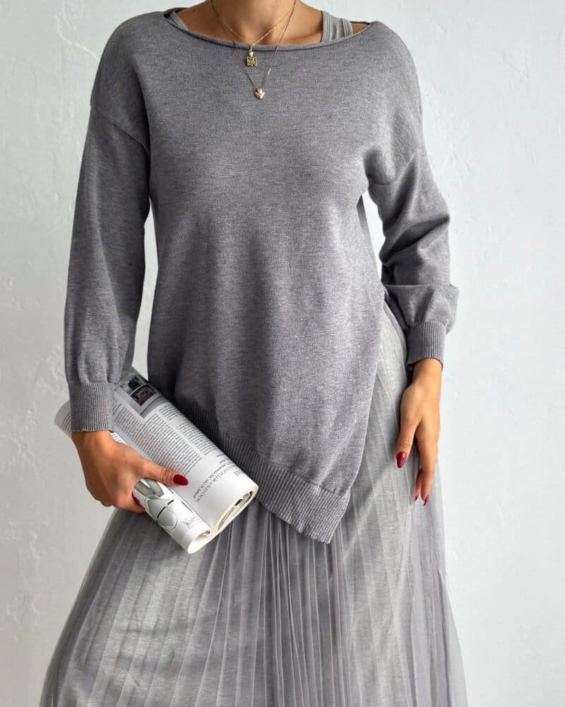 Luxe Jumper Black Layers Dress Set - Grey