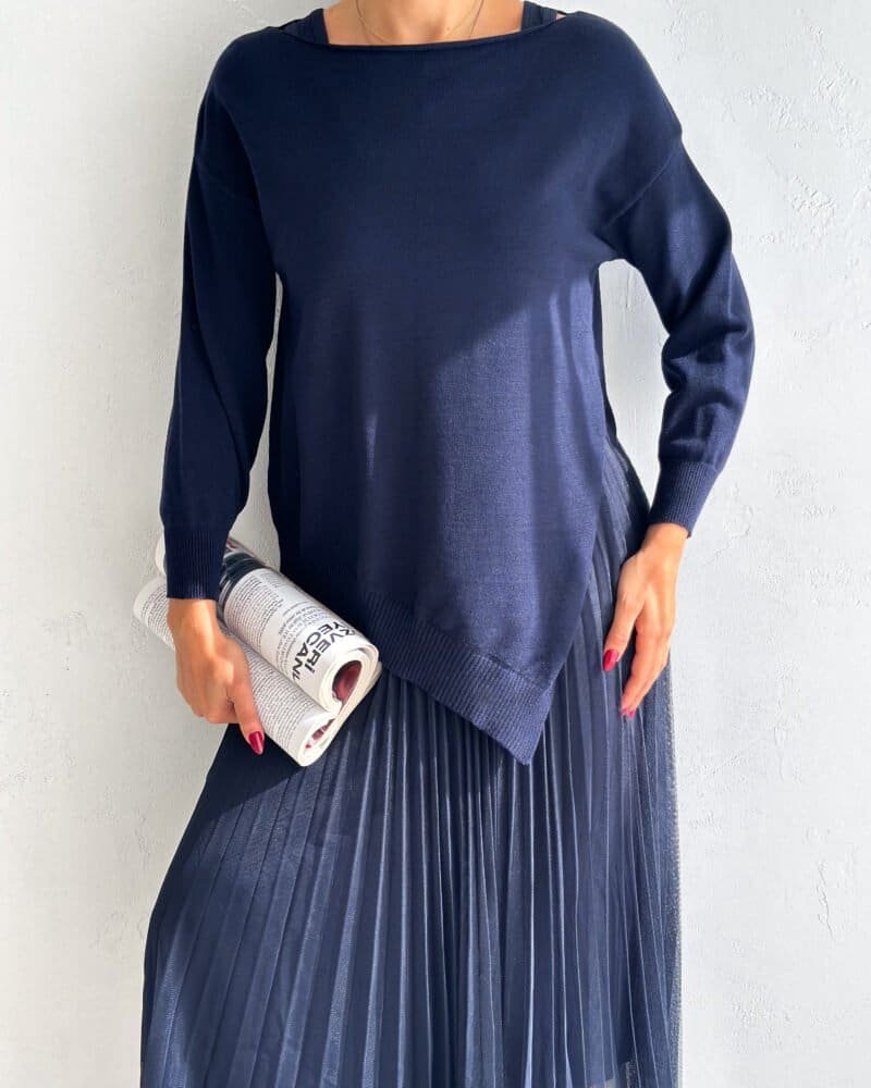 Luxe Jumper Black Layers Dress Set - Navy