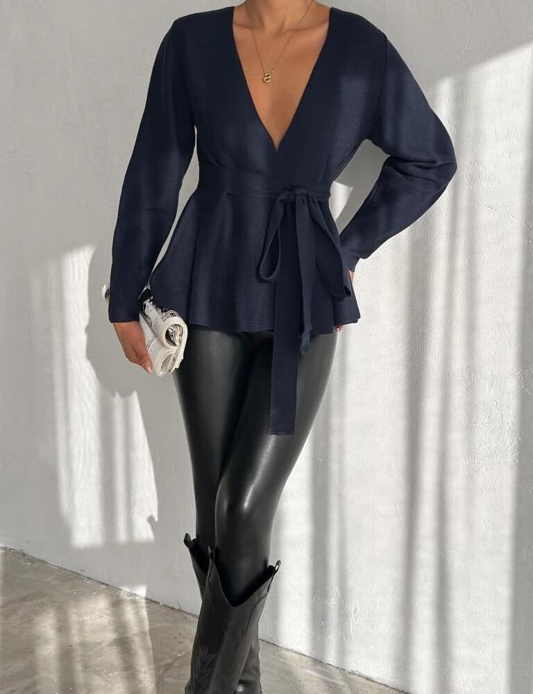 Chic Wrap Cardigan-Navy Blue