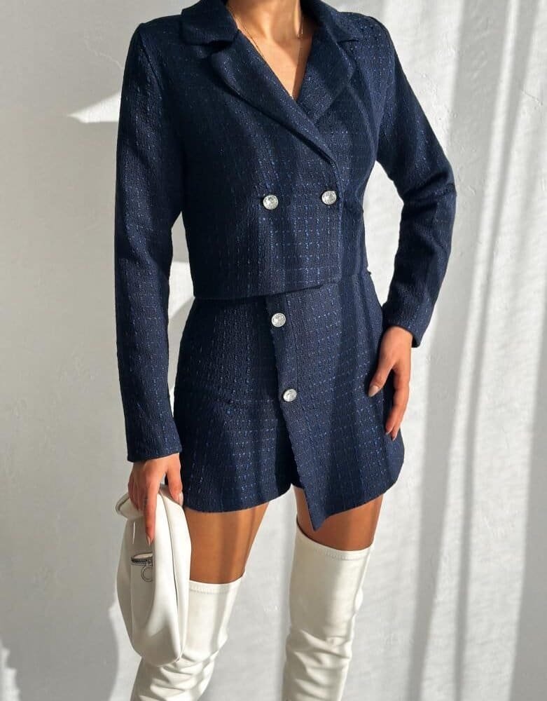 Tailored Chic Set-Navyblue