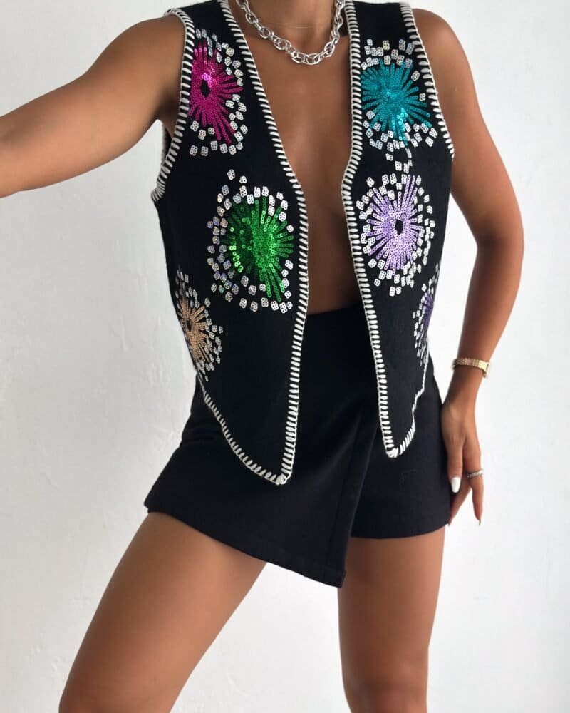 Sequin Glow Vest-Black