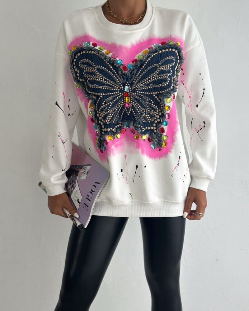 Denim Wings Hoodie -White