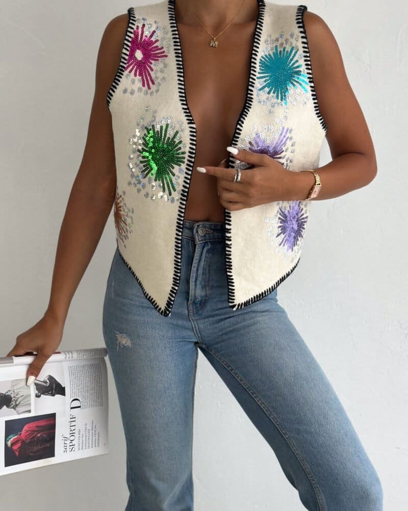 Sequin Glow Vest - White
