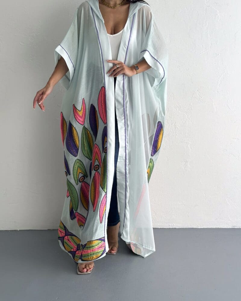 Rosette Baby Blue Embroiderd Abaya